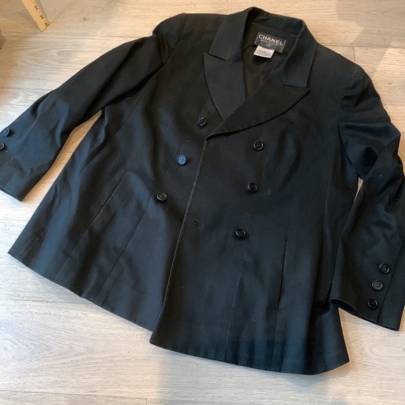 Rare CHANEL Vintage 98P Black Swing A Line Coat Jacket Blazer Stretch Suit 2pc - Picture 14 of 16